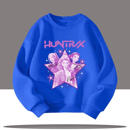 K-pop Demon Hunters New Children's Round-neck Sports Shirt with Cartoon Print - 3-12 Years Old Cute Girl Casual Top