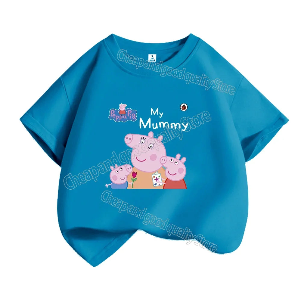 Kids T-shirt Clothes Peppa Pigs Girl Boy Short Sleeve Summer Tee Clothes Tops Cartoon Printing Children Shirt Birthday Gift