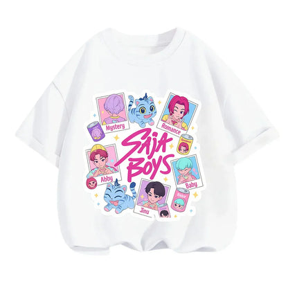 2025 new children's cotton Korean Wave demon hunter printed fashion casual round-neck top movie cartoon girl boy T-shirt