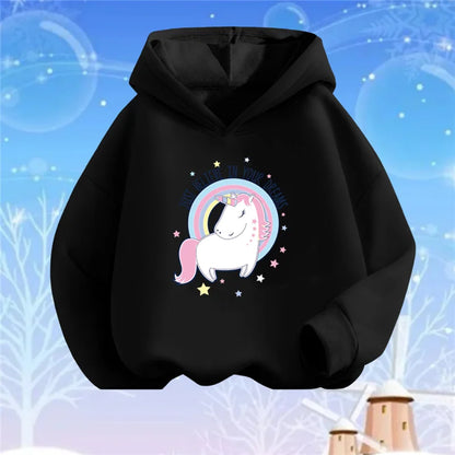 Kids Cartoon Hoodies Beauty Flower Unicorn Hoodey Sweatshirt Girls Fashion Harajuku Thin Basic Coat