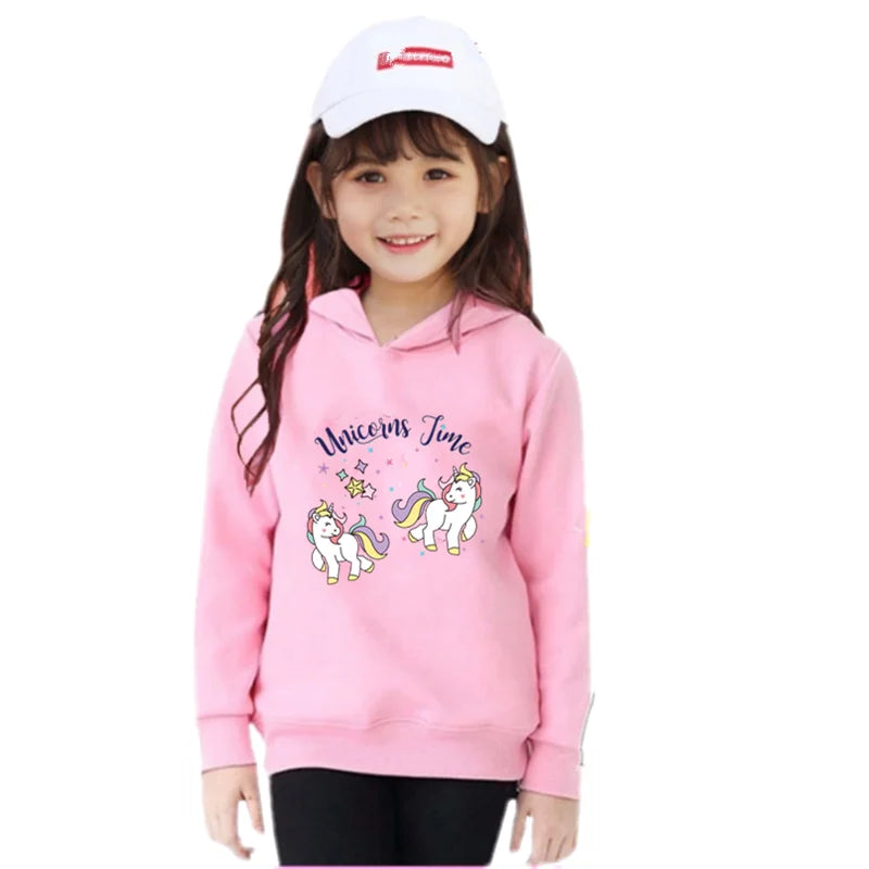 Kids Cartoon Hoodies Beauty Flower Unicorn Hoodey Sweatshirt Girls Fashion Harajuku Thin Basic Coat
