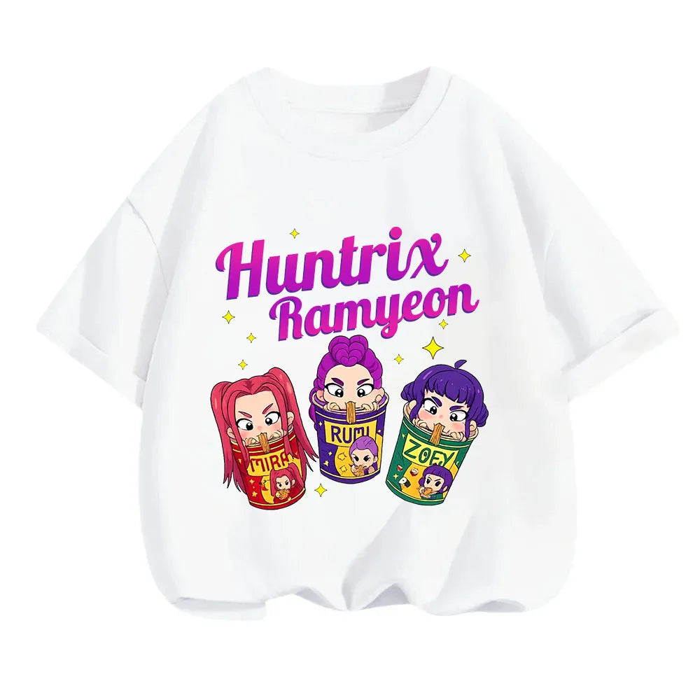 2025 new children's cotton Korean Wave demon hunter printed fashion casual round-neck top movie cartoon girl boy T-shirt