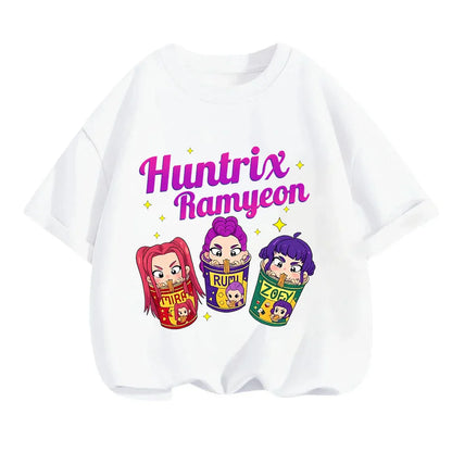 2025 new children's cotton Korean Wave demon hunter printed fashion casual round-neck top movie cartoon girl boy T-shirt