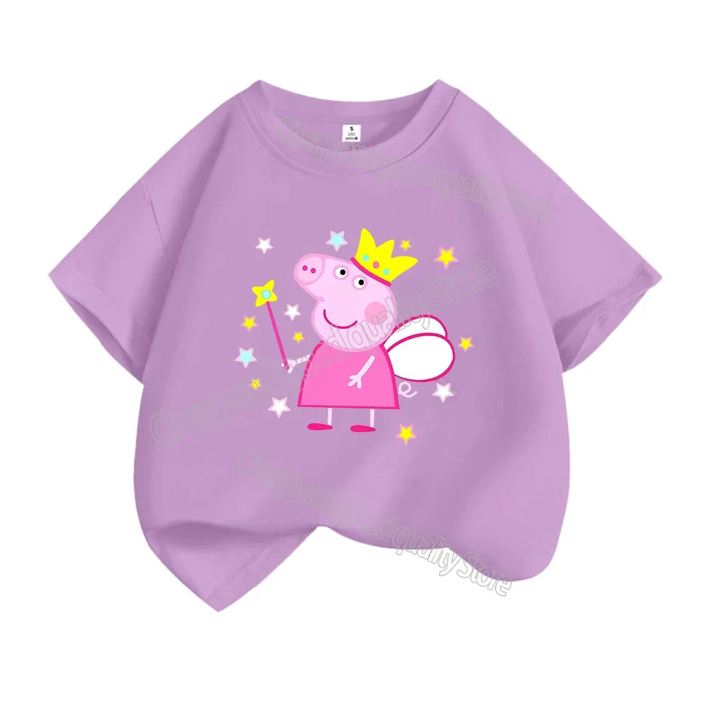 Kids T-shirt Clothes Peppa Pigs Girl Boy Short Sleeve Summer Tee Clothes Tops Cartoon Printing Children Shirt Birthday Gift