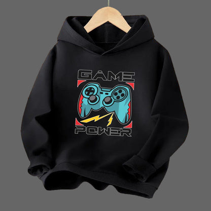 Boys Hoodies Long Sleeve Gamepad Print Children Spring Fall Hooded Sweatshirt Outdoor Stylish Boy Tops