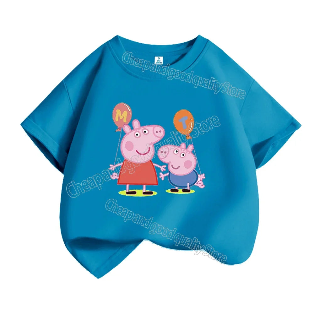 Kids T-shirt Clothes Peppa Pigs Girl Boy Short Sleeve Summer Tee Clothes Tops Cartoon Printing Children Shirt Birthday Gift