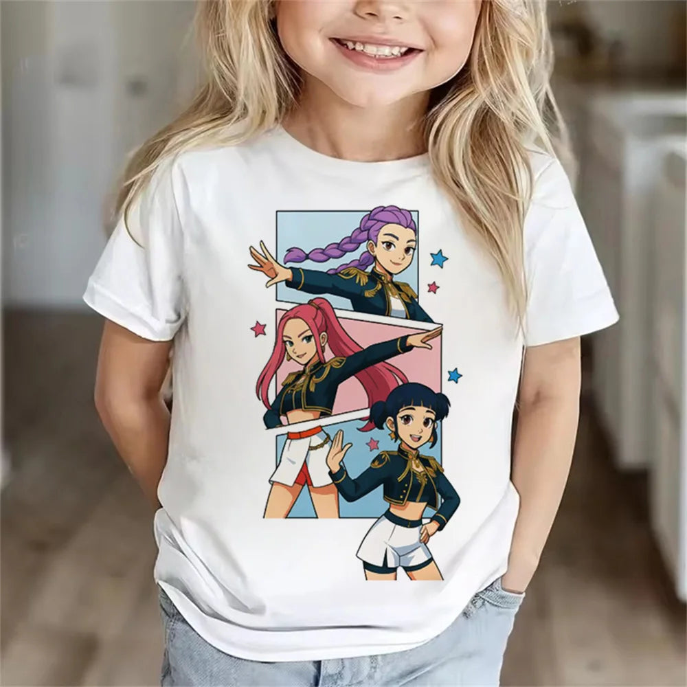 Children Clothes Girl Boy KPop Demon Hunters Soft Summer Tops 2025 Hot Movie Print T Shirts Print Kids T-shirt