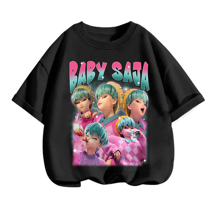 2025 new children's cotton Korean Wave demon hunter printed fashion casual round-neck top movie cartoon girl boy T-shirt