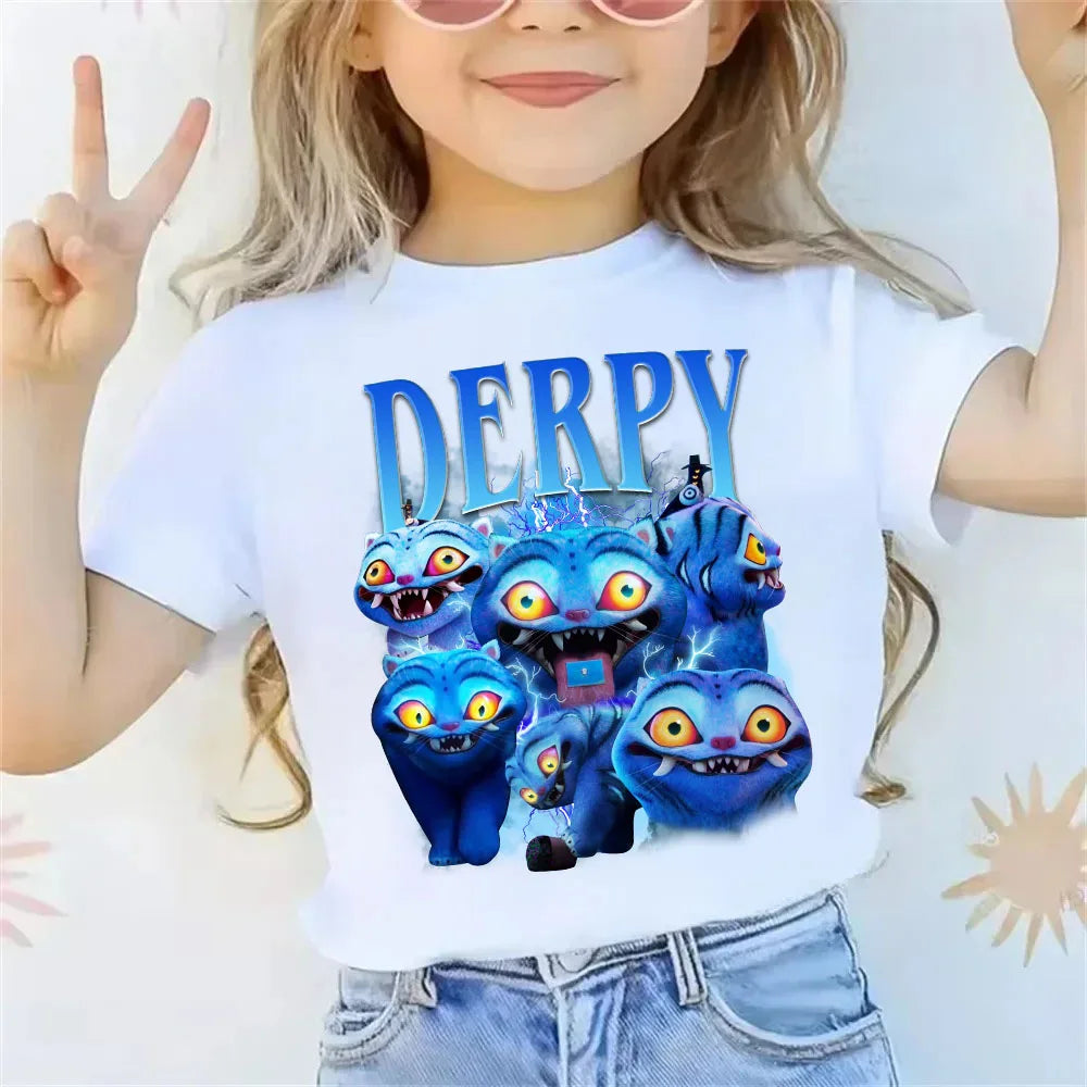 2025 new children's cotton Korean Wave demon hunter printed fashion casual round-neck top movie cartoon girl boy T-shirt