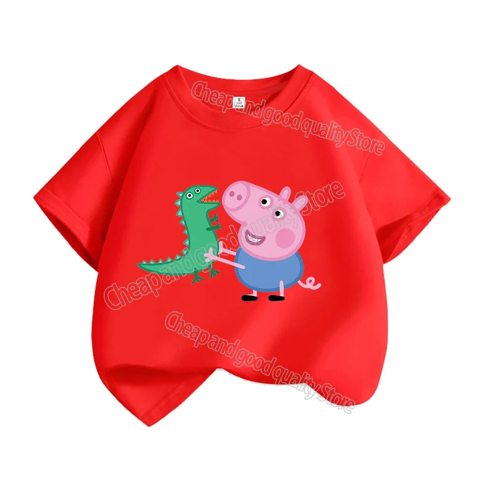 Kids T-shirt Clothes Peppa Pigs Girl Boy Short Sleeve Summer Tee Clothes Tops Cartoon Printing Children Shirt Birthday Gift