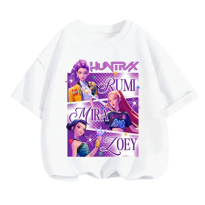 2025 new children's cotton Korean Wave demon hunter printed fashion casual round-neck top movie cartoon girl boy T-shirt