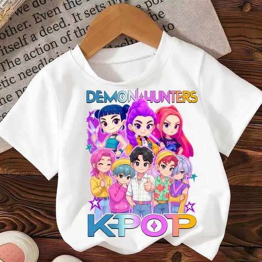Kids T Shirt Kpop Demon Hunter HuntrX Child Tees Shirt Summer Y2k Tops Short Sleeve Tees Fashion Korean T-shirt for Girls Boys