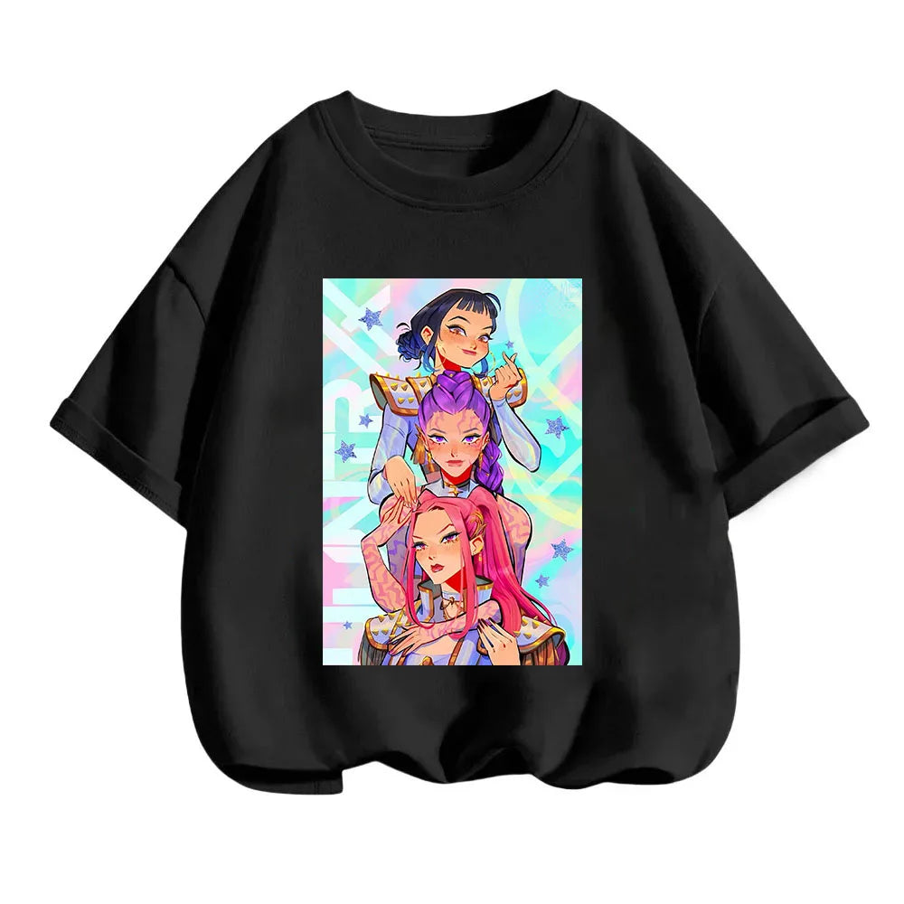 2025 new children's cotton Korean Wave demon hunter printed fashion casual round-neck top movie cartoon girl boy T-shirt