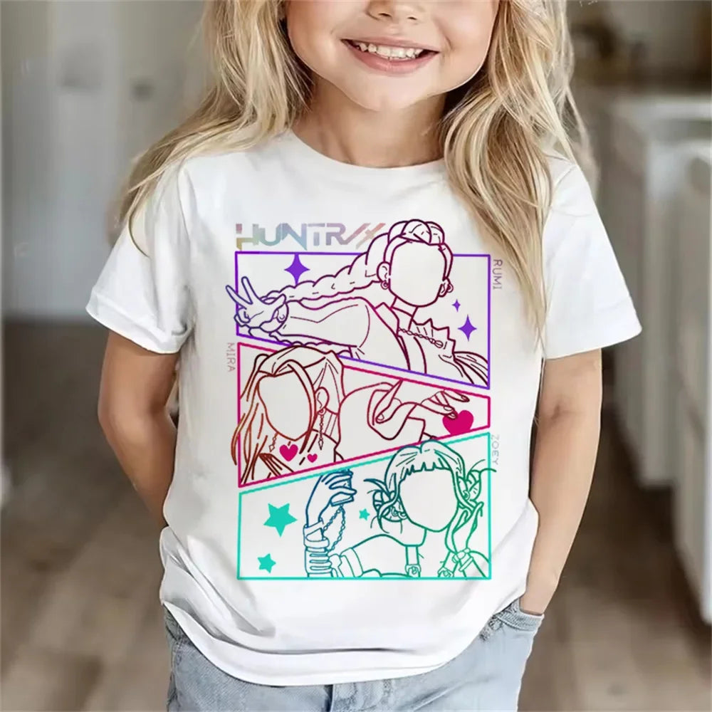 Children Clothes Girl Boy KPop Demon Hunters Soft Summer Tops 2025 Hot Movie Print T Shirts Print Kids T-shirt