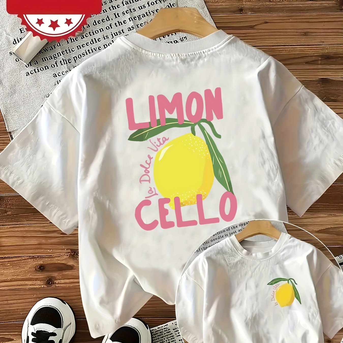 Boys & Girls Lemon Graphic T-Shirt - "I Love Lemons" Print, Soft Polyester Knit Fabric, Slight Stretch, Ribbed Detail, Regular Fit, Short Sleeve, Round Neck, Summer Casual Top for Kids 12+ Years, Fun & Comfortable Design, Cut