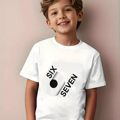 ' White 67 Number Print T-Shirt - Short Sleeve Round Neck Casual Summer Top with Black '67' Chest Number, Machine Washable Shirt, & Casual Attire - Age 4-12 Years (Regular Fit)