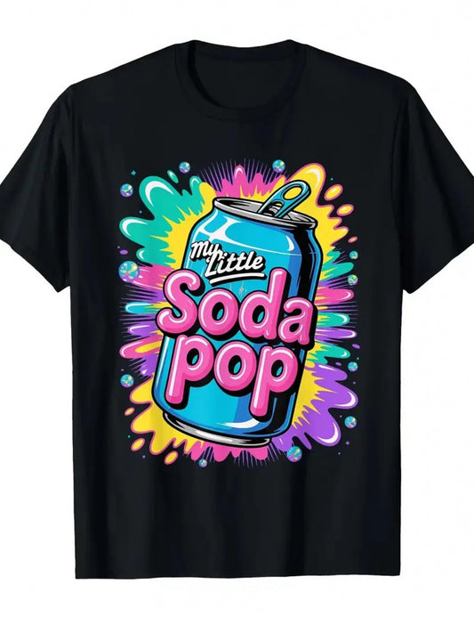Boys' Casual Short Sleeve T-Shirt - Vibrant Soda Pop Graphic Print, Breathable Summer Top with "My Little Soda Pop" Design, Regular Fit Round Neck Tee for Casual Attire, Soda Pop Shirt, Playful Graphic Tee, Comfortable Fit Sh