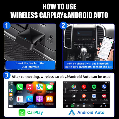 2 in 1 Wireless Carplay Adapter - Wireless Car Play Android Auto USB Car Dongle Connect Box Convert
