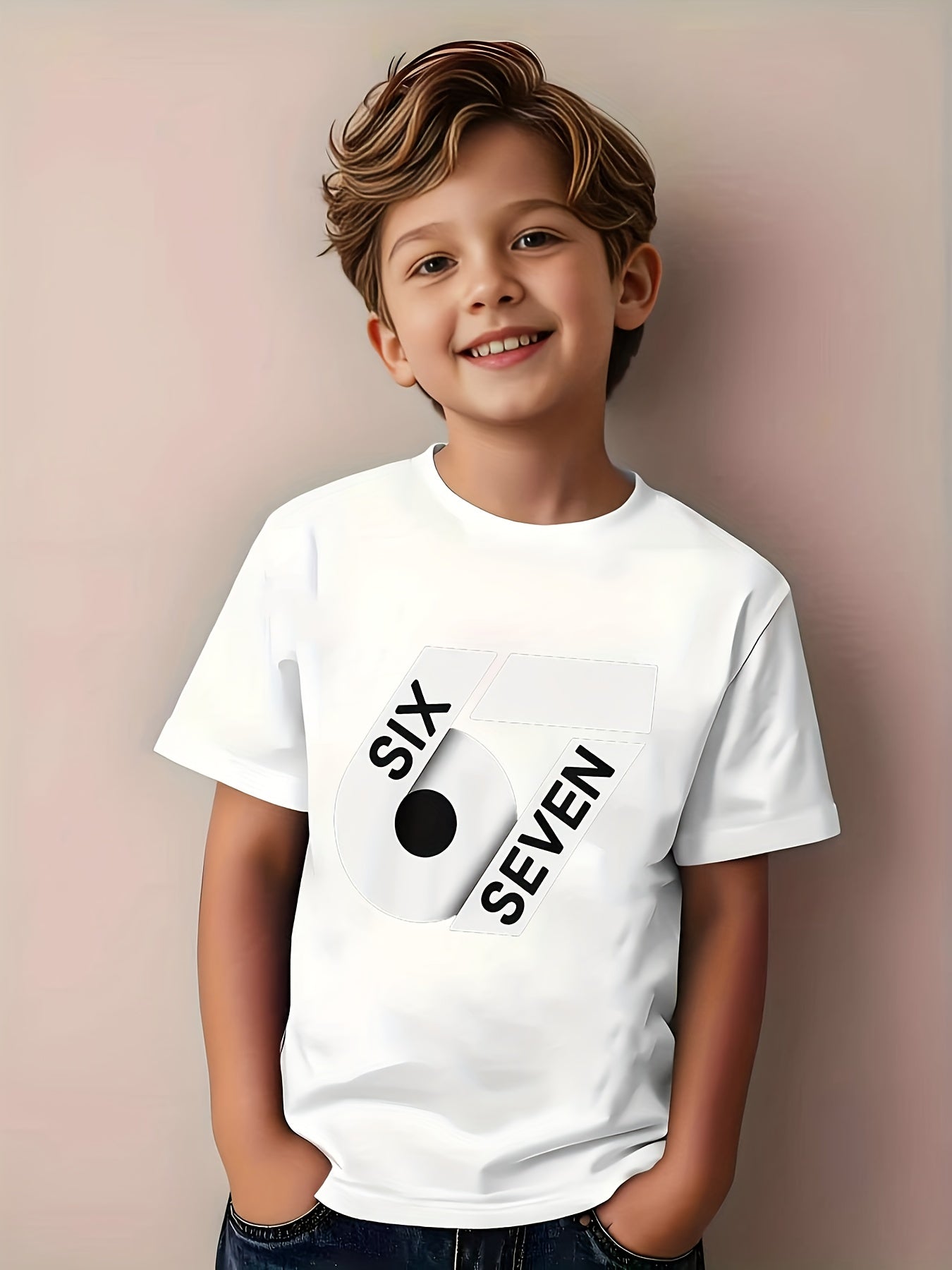 ' White 67 Number Print T-Shirt - Short Sleeve Round Neck Casual Summer Top with Black '67' Chest Number, Machine Washable Shirt, & Casual Attire - Age 4-12 Years (Regular Fit)