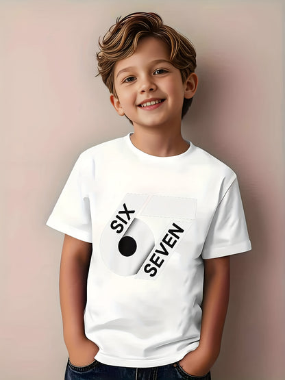 ' White 67 Number Print T-Shirt - Short Sleeve Round Neck Casual Summer Top with Black '67' Chest Number, Machine Washable Shirt, & Casual Attire - Age 4-12 Years (Regular Fit)