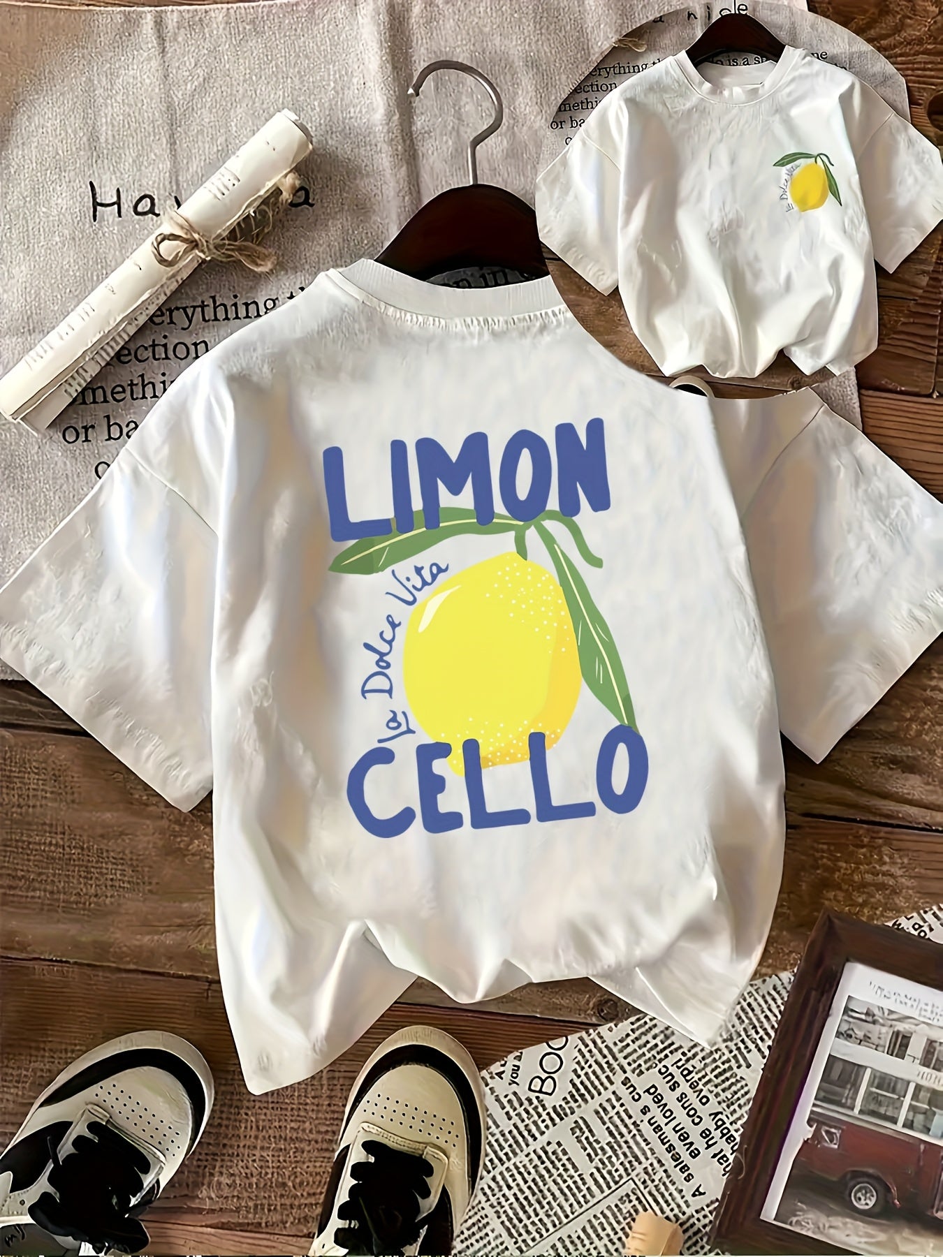 Boys & Girls Lemon Graphic T-Shirt - "I Love Lemons" Print, Soft Polyester Knit Fabric, Slight Stretch, Ribbed Detail, Regular Fit, Short Sleeve, Round Neck, Summer Casual Top for Kids 12+ Years, Fun & Comfortable Design, Cut