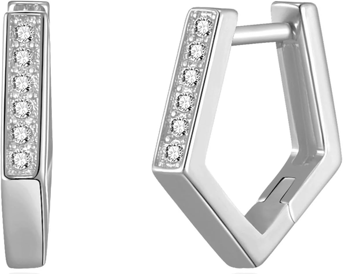 Silver Sterling 925 Geometric Hoop Earrings Created with Zircondia® Crystals