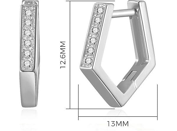 Silver Sterling 925 Geometric Hoop Earrings Created with Zircondia® Crystals