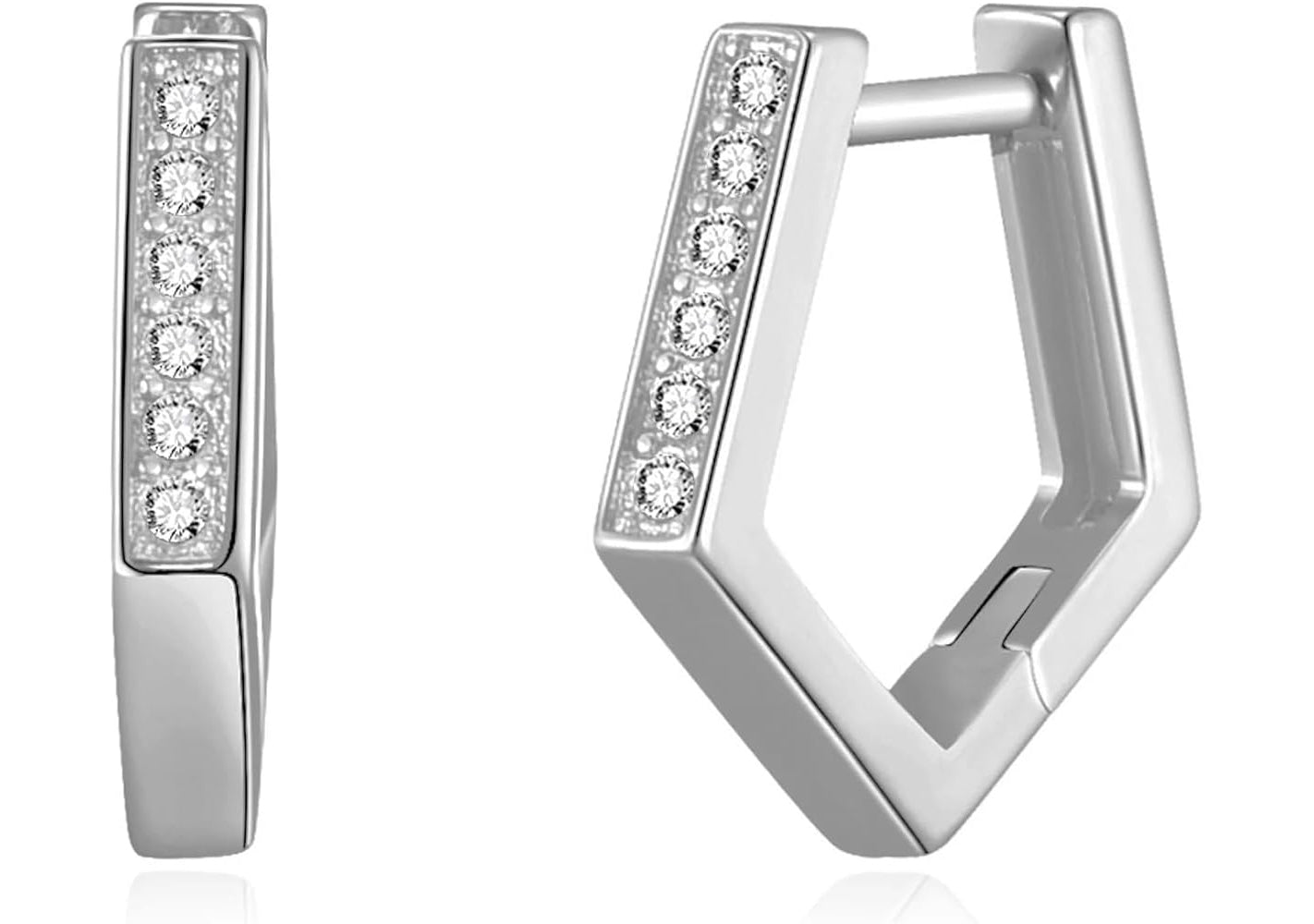 Silver Sterling 925 Geometric Hoop Earrings Created with Zircondia® Crystals