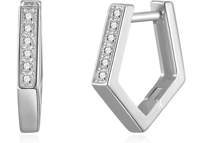 Silver Sterling 925 Geometric Hoop Earrings Created with Zircondia® Crystals