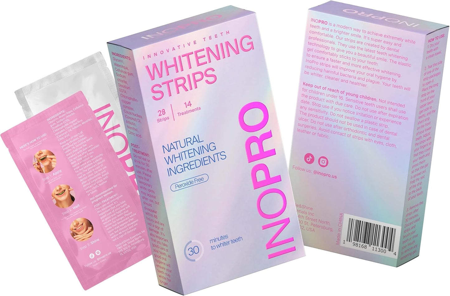 Inopro Teeth Whitening Strips Green Non Peroxide Teeth Whitening Ino Pro - Instant Teeth Whitening Without The Harm (28 Strips)